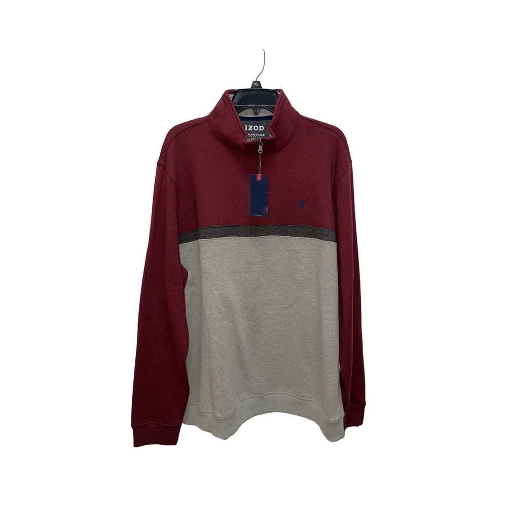 IZOD Advantage Performance Men’s Quarter Zip Red/Grey NWT Size XLarge